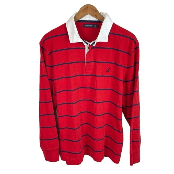 LS307 Men’s Nautica Authentic Heavy Rugby Style LS Polo Shirt L - Picture 1 of 5
